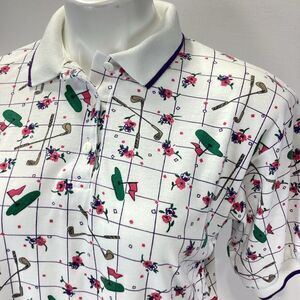 Vintage Jason Maxwell Golf Print Polo Shirt M